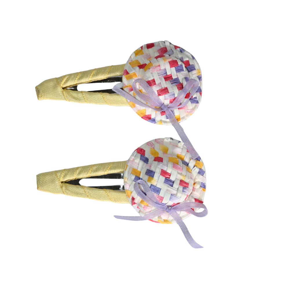 Kids Hair Clips 2pk - LILAC WOVEN HAT